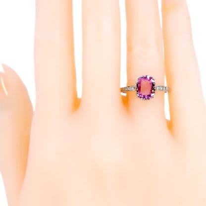 Vintage Diamond and Pink Sapphire Platinum Oval-Shape Ring