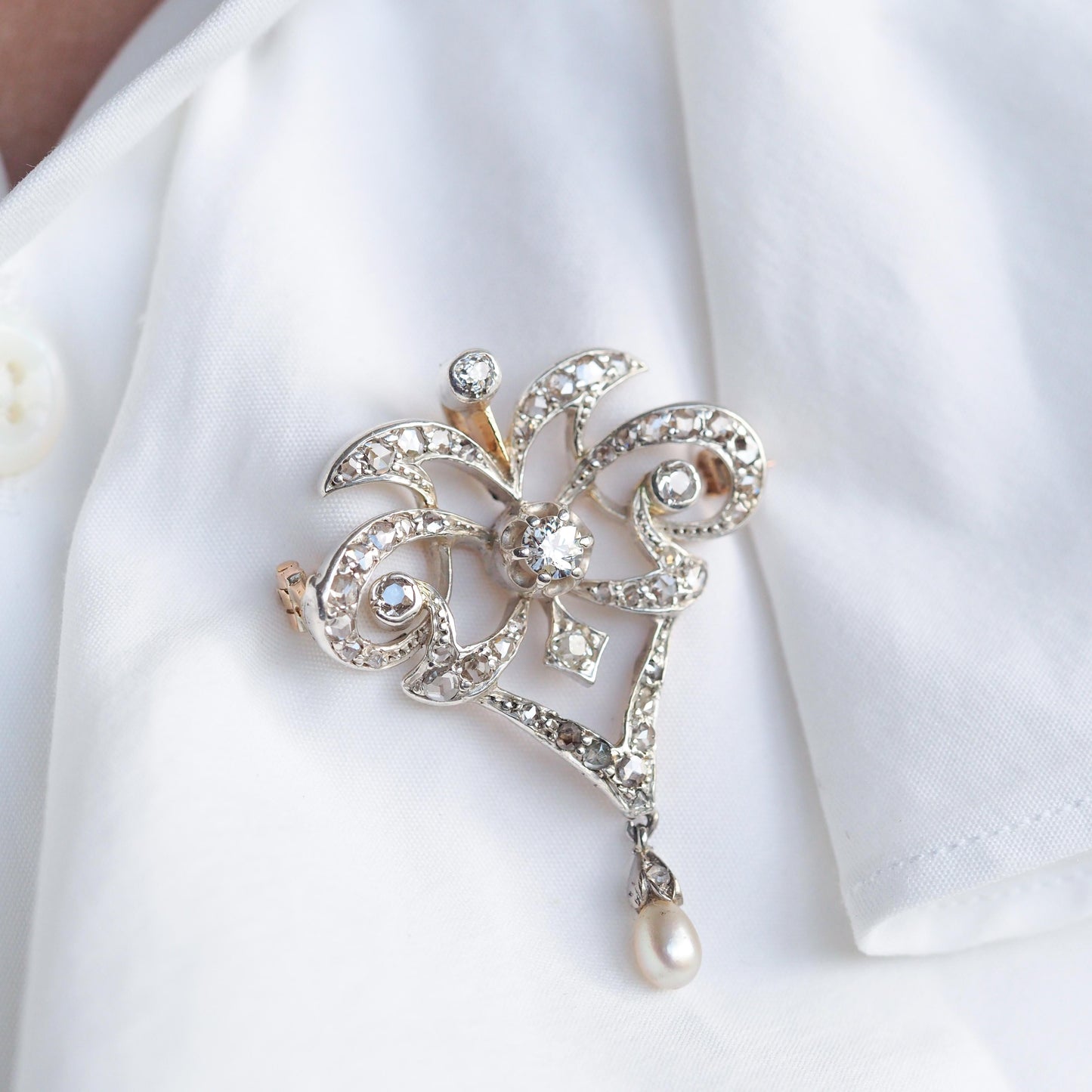 Antique Diamond and Pearl Necklace Lavalier Pendant come Brooch
