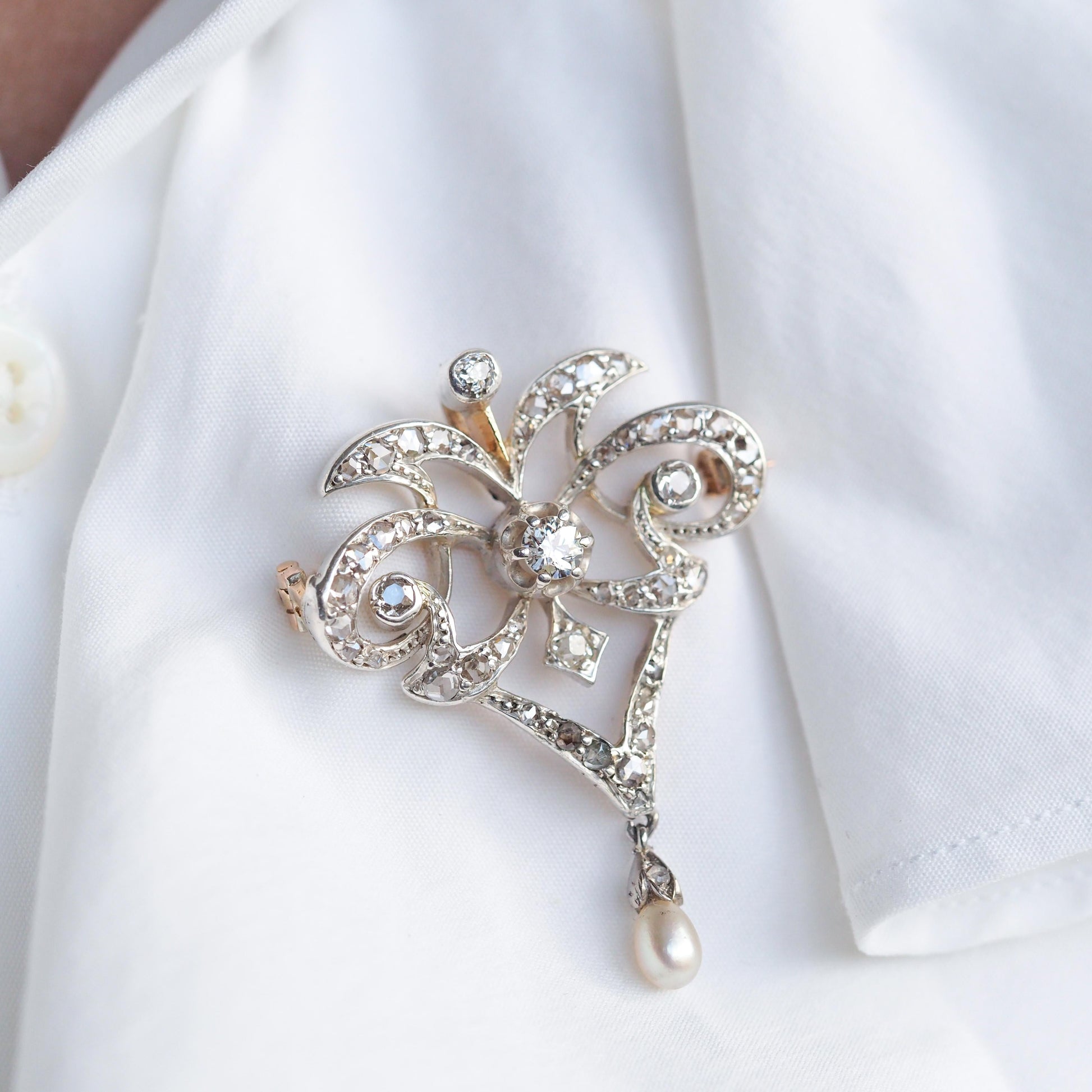 Antique Diamond and Pearl Necklace Lavalier Pendant come Brooch