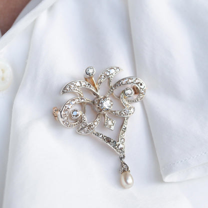 Antique Diamond and Pearl Necklace Lavalier Pendant come Brooch