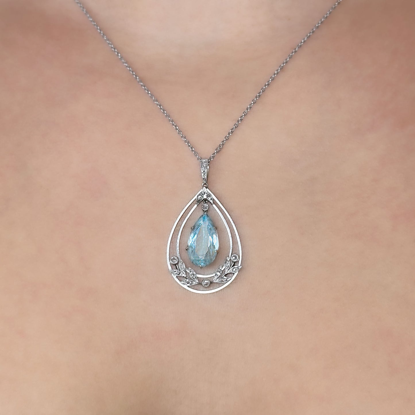 Pear Drop Aquamarine Diamond Pendant