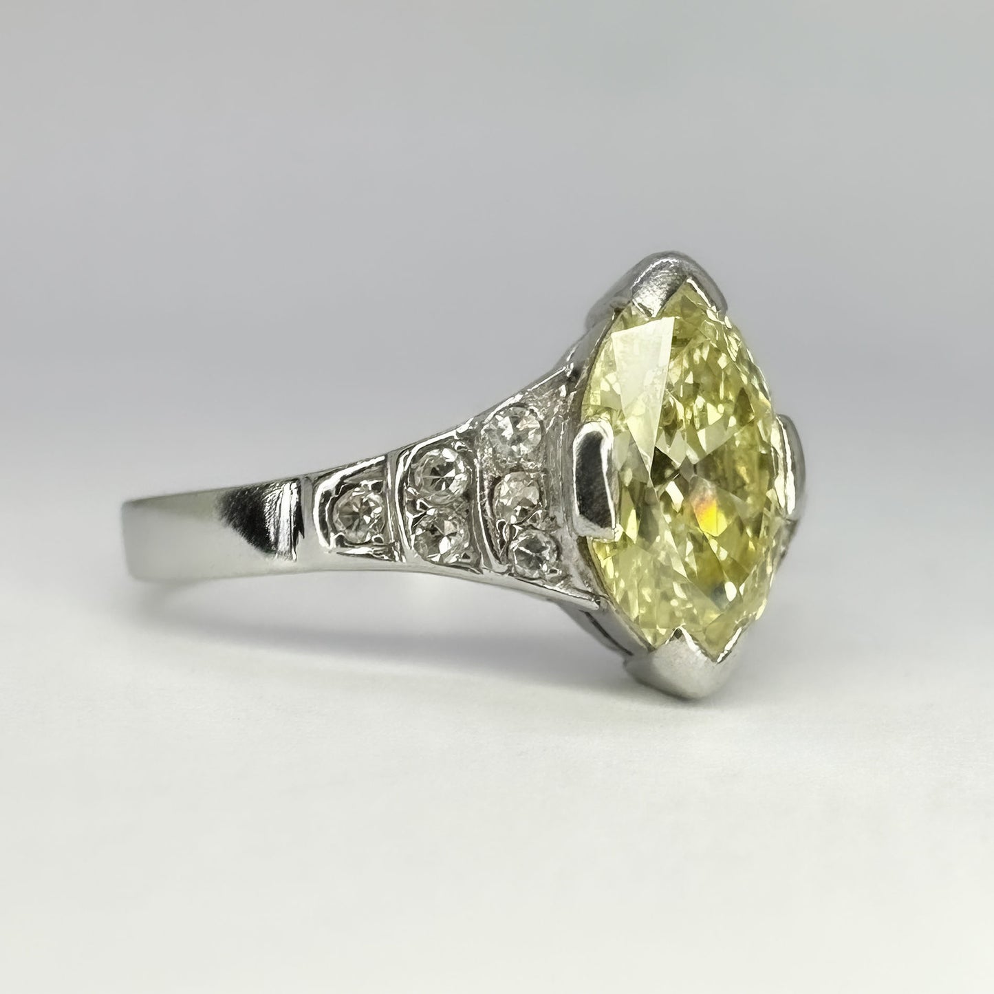 Vintage 1.15ct Yellow Diamond Navette Ring