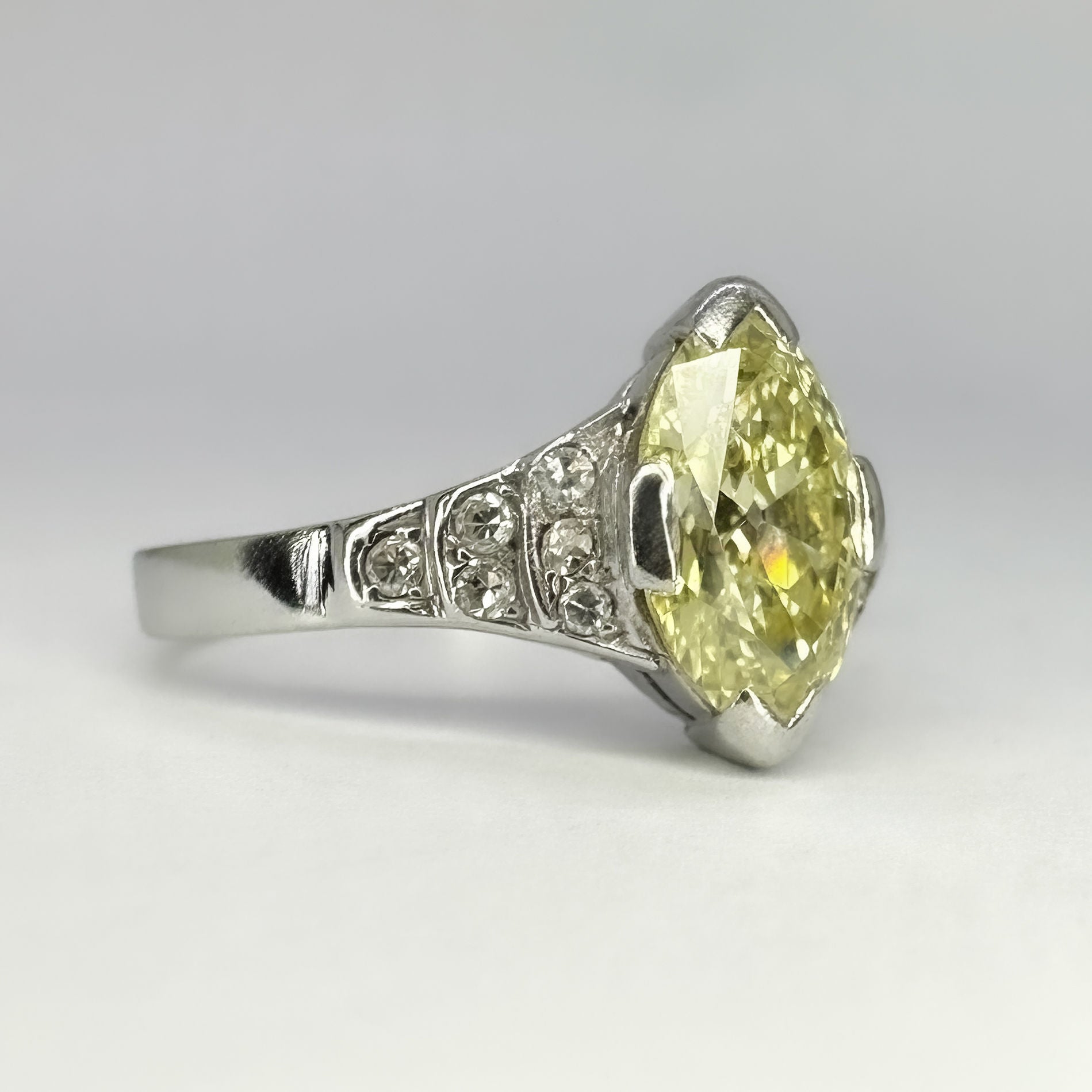 Vintage 1.15ct Yellow Diamond Navette Ring