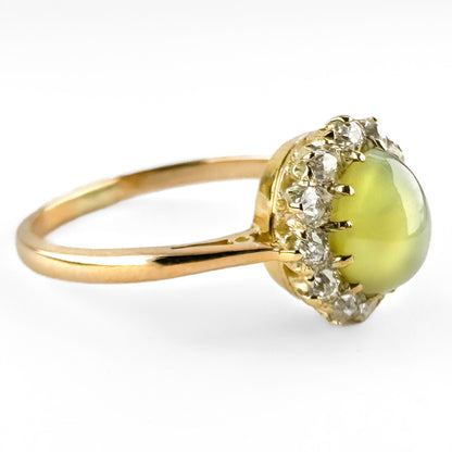 Edwardian Chrysoberyl Cat’s Eye And Diamond Cluster Ring