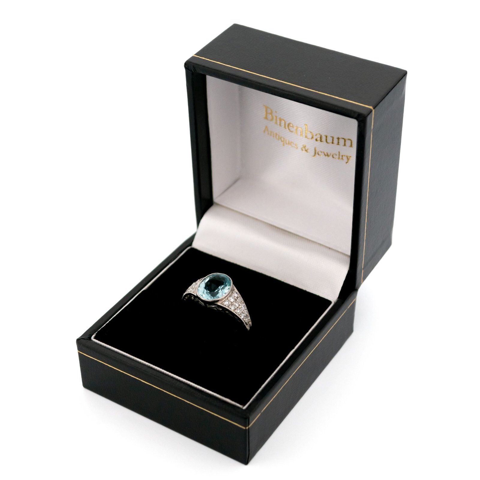Art Deco Style Aquamarine, Diamond and Platinum Ring, 1.71 Carats