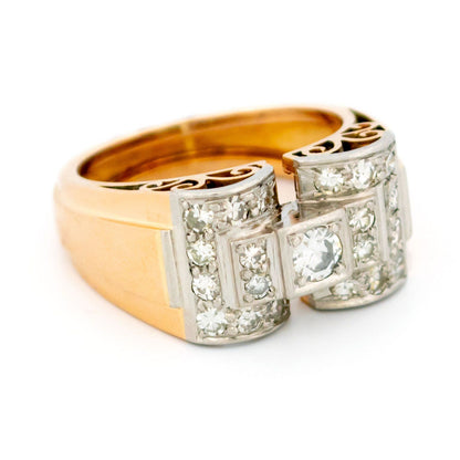 Vintage Retro Diamond Set Platinum and Gold Tank Ring