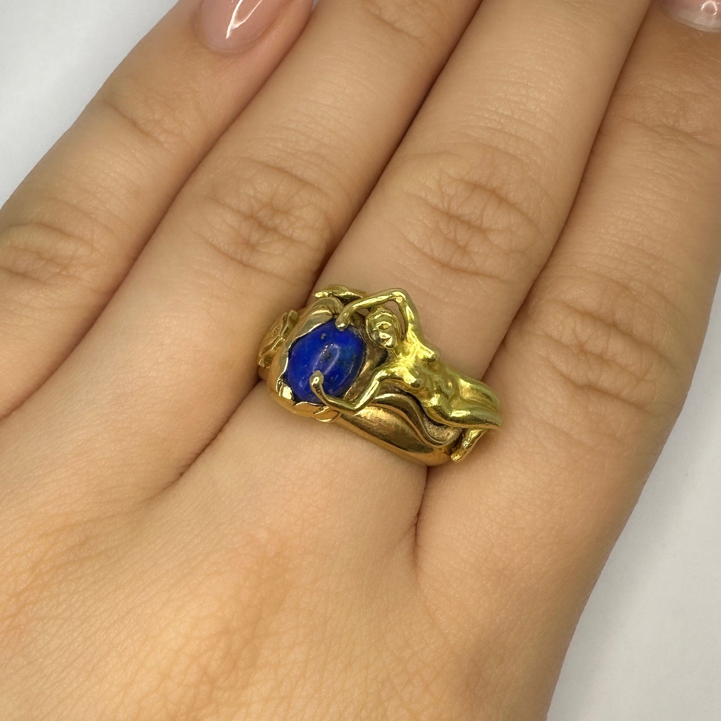 Figurative Art Nouveau Lapis Lazuli Ring