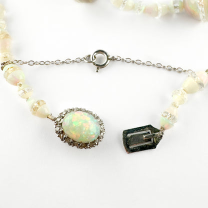 1920's Opal Bead Necklace With Diamond Clasp