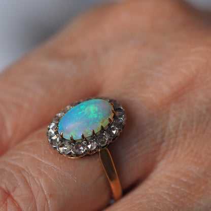 Victorian Antique Opal and Diamond Cluster Engagement Ring