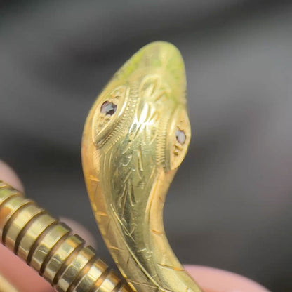Vintage Yellow Gold Coiled Snake Bangle Bracelet, Circa 1980s