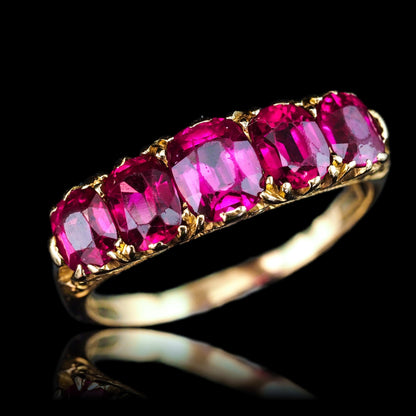 Antique Victorian Ruby Ring 5 Stone Design 18 Carat Gold