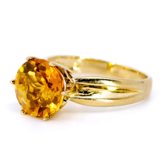 Vintage 9 Carat Yellow Gold Citrine Solitaire Ring, 2.50 Carats