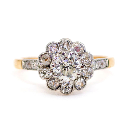 Old European Cut and Old Mine Cut Diamond Cluster Engagement Ring