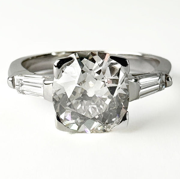 Antique Art Deco Single Stone Old Mine Cushion Diamond Engagement Ring, 2.20cts