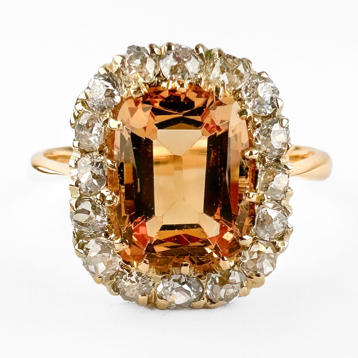 Antique 3ct Imperial Topaz and Diamond Cluster Engagement Ring