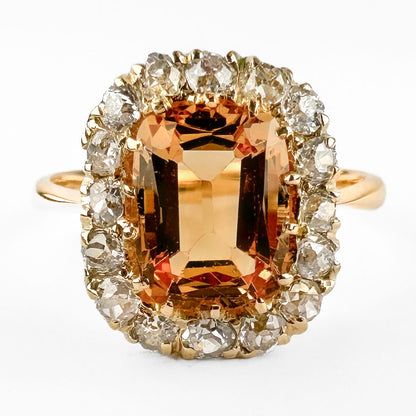 Antique 3ct Imperial Topaz and Diamond Cluster Engagement Ring