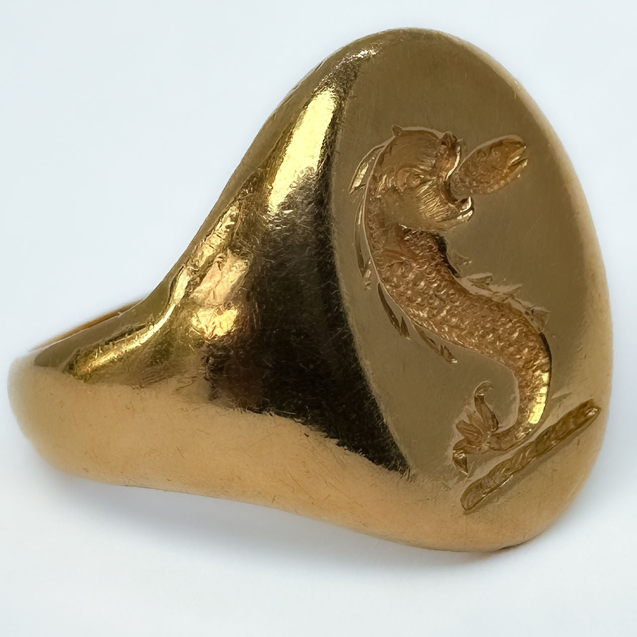 Vintage 18ct Yellow Gold Nautical Crest Intaglio Signet Ring