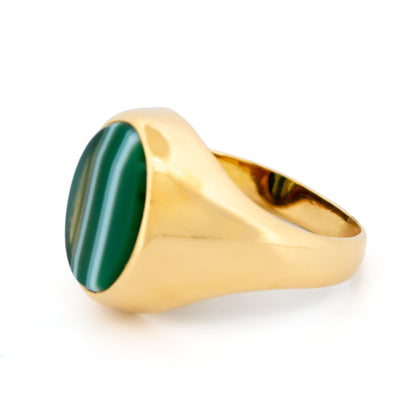 Vintage 18 Carat Yellow Gold Oval Banded Agate Signet Ring