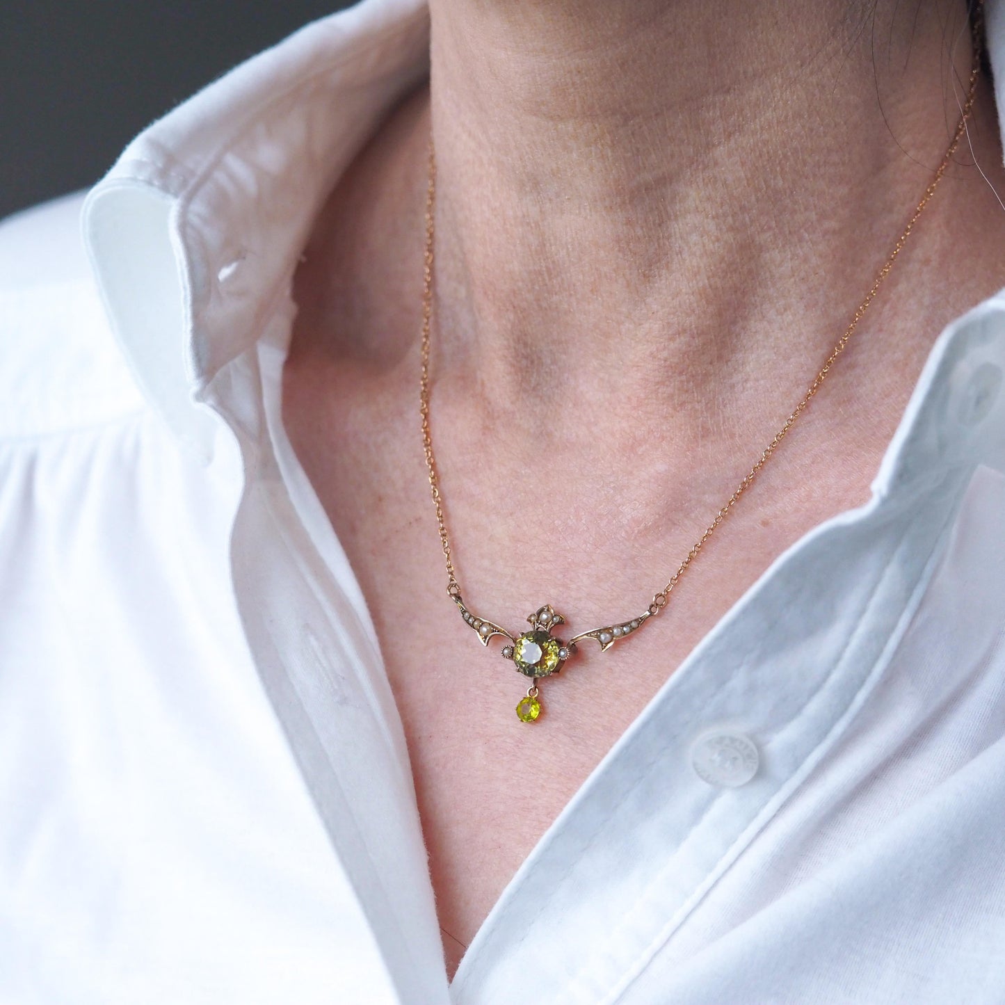 Edwardian Antique Edwardian Peridot and Pearl Necklace