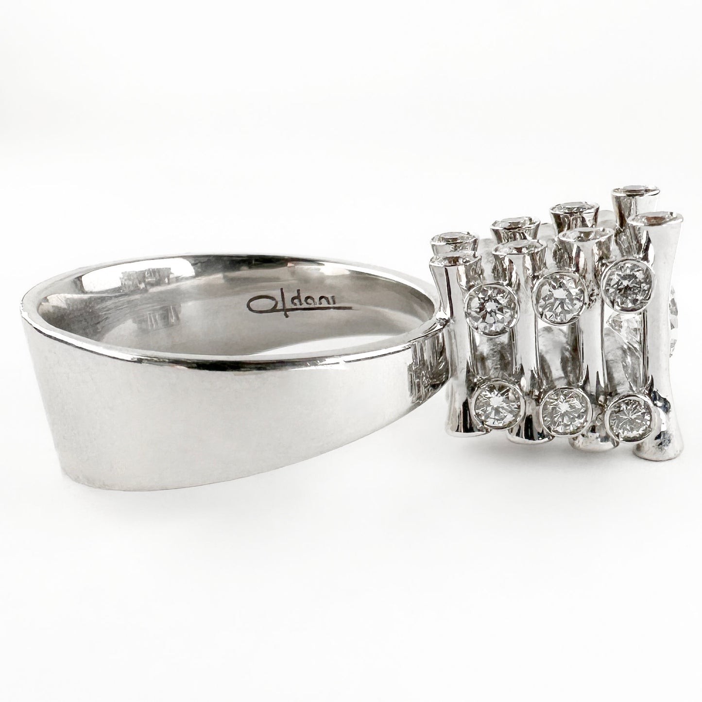 Contemporary Modernist Diamond Tower Ring by Marco Oldani For John Rasmussen