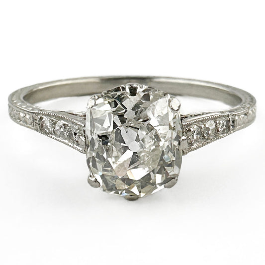 Edwardian Antique 1.52ct Single Stone Old Cushion Cut Diamond Solitaire Engagement Ring in Platinum