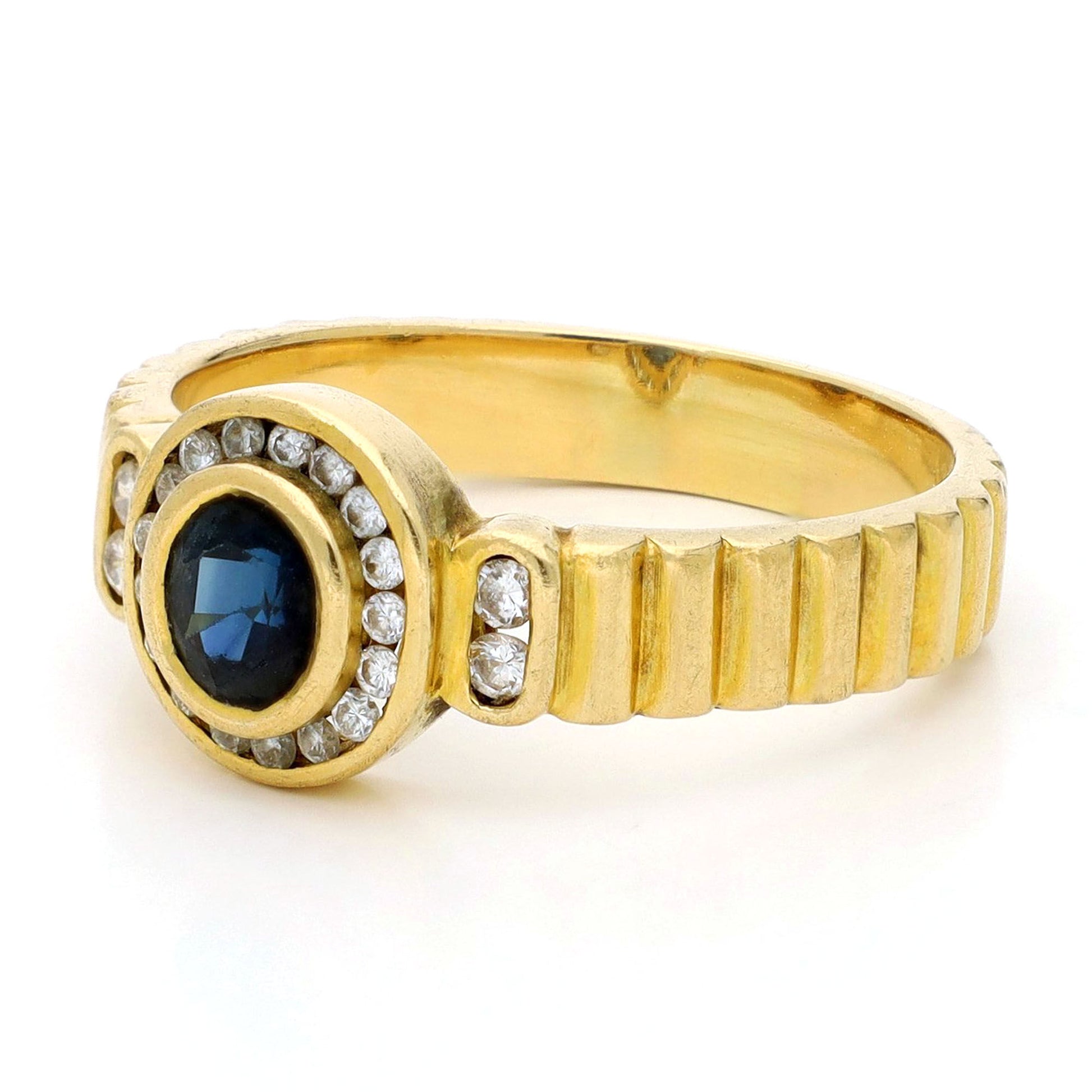 18 Carat Yellow Gold Sapphire and Diamond Cluster Ring, 0.44 Carat