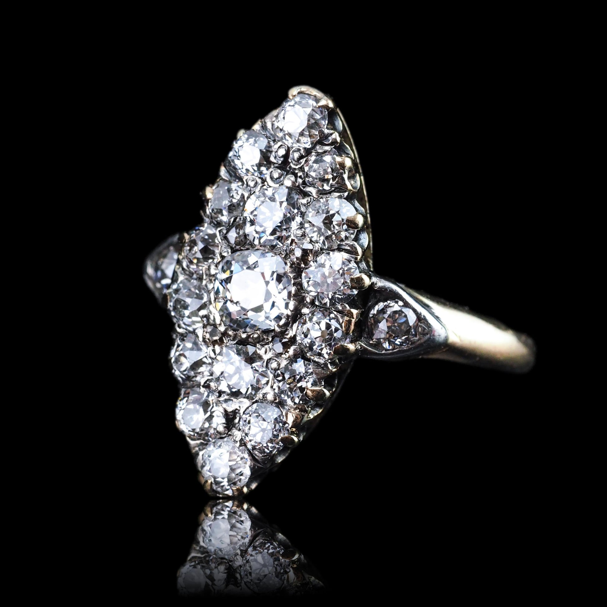 Antique Victorian Diamond Ring Navette Design Over 1 Carat Total - circa 1890