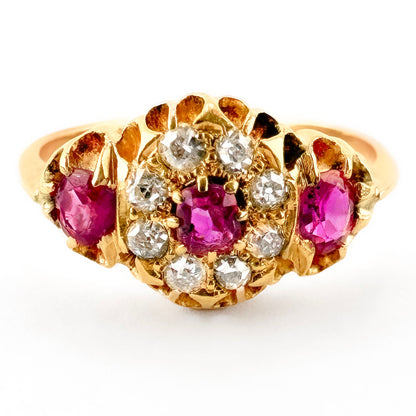 Edwardian Ruby &amp; Diamond Cluster Ring