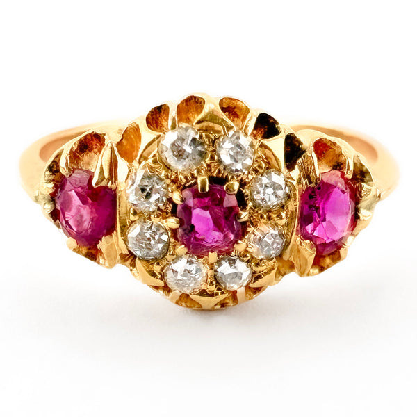 Edwardian Ruby &amp; Diamond Cluster Ring