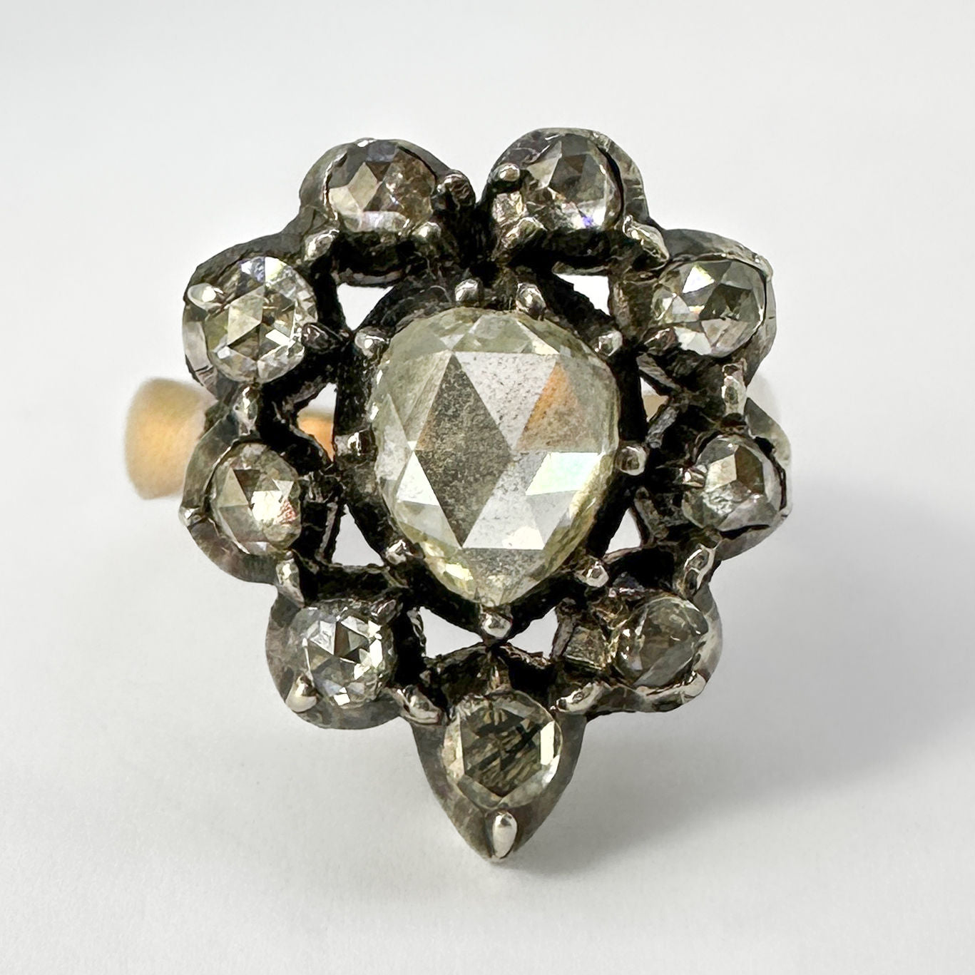 Victorian Antique Rose Cut Diamond Heart Shape Cluster Ring