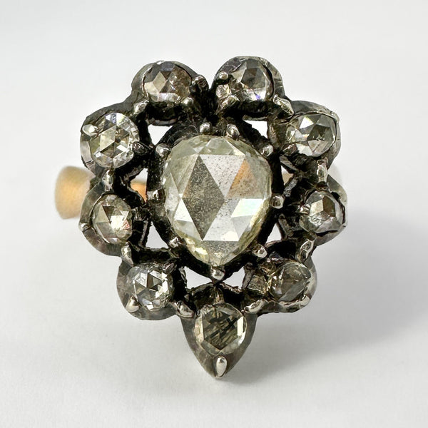 Victorian Antique Rose Cut Diamond Heart Shape Cluster Ring
