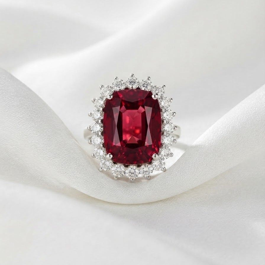 Vintage 25ct Rubellite and Diamond Cluster Cocktail Ring