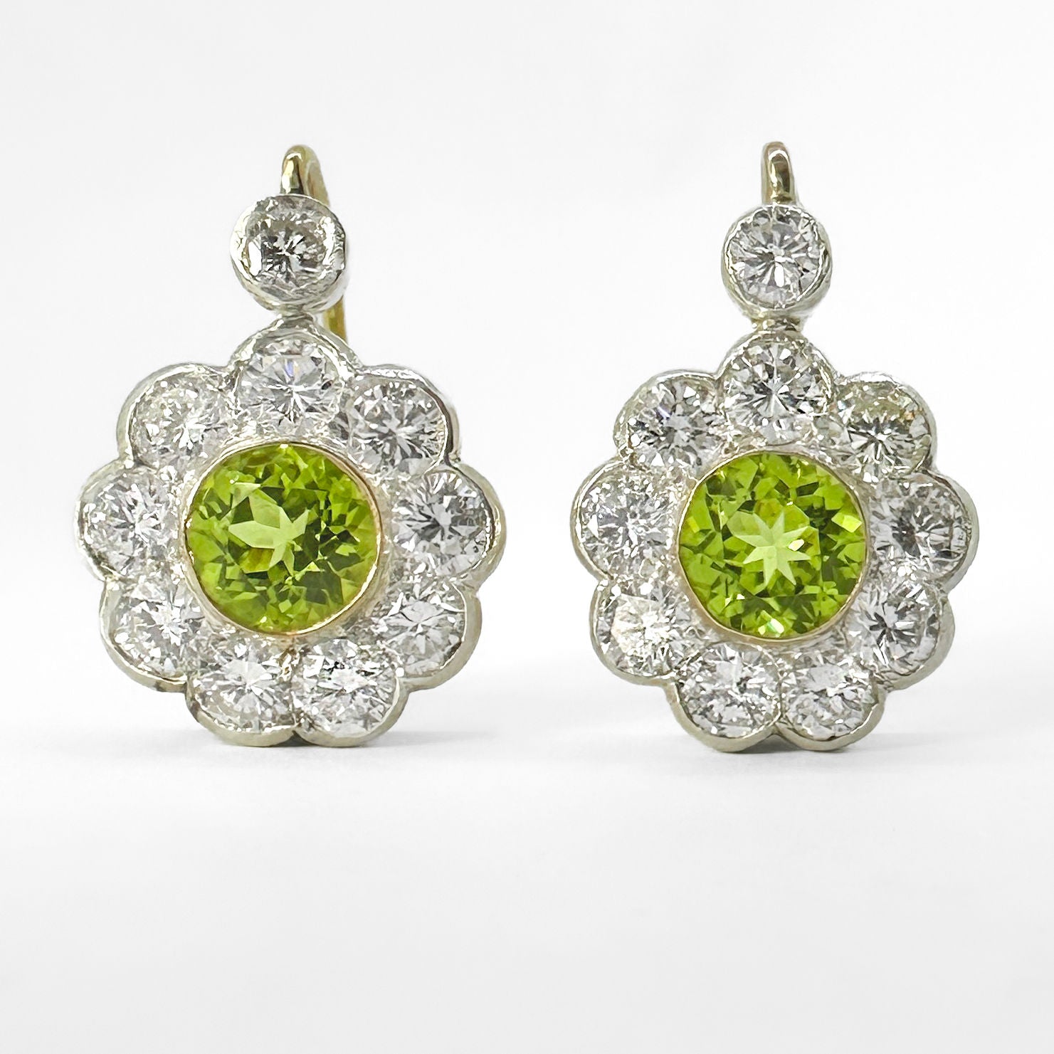 Peridot Diamond Cluster Earrings