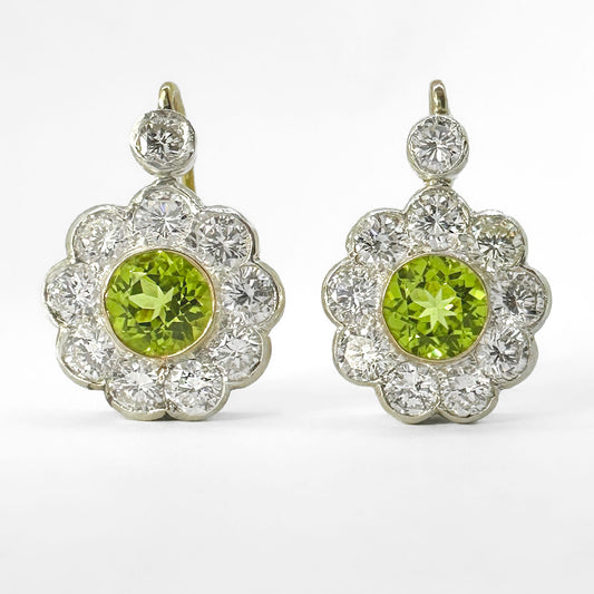 Peridot Diamond Cluster Earrings