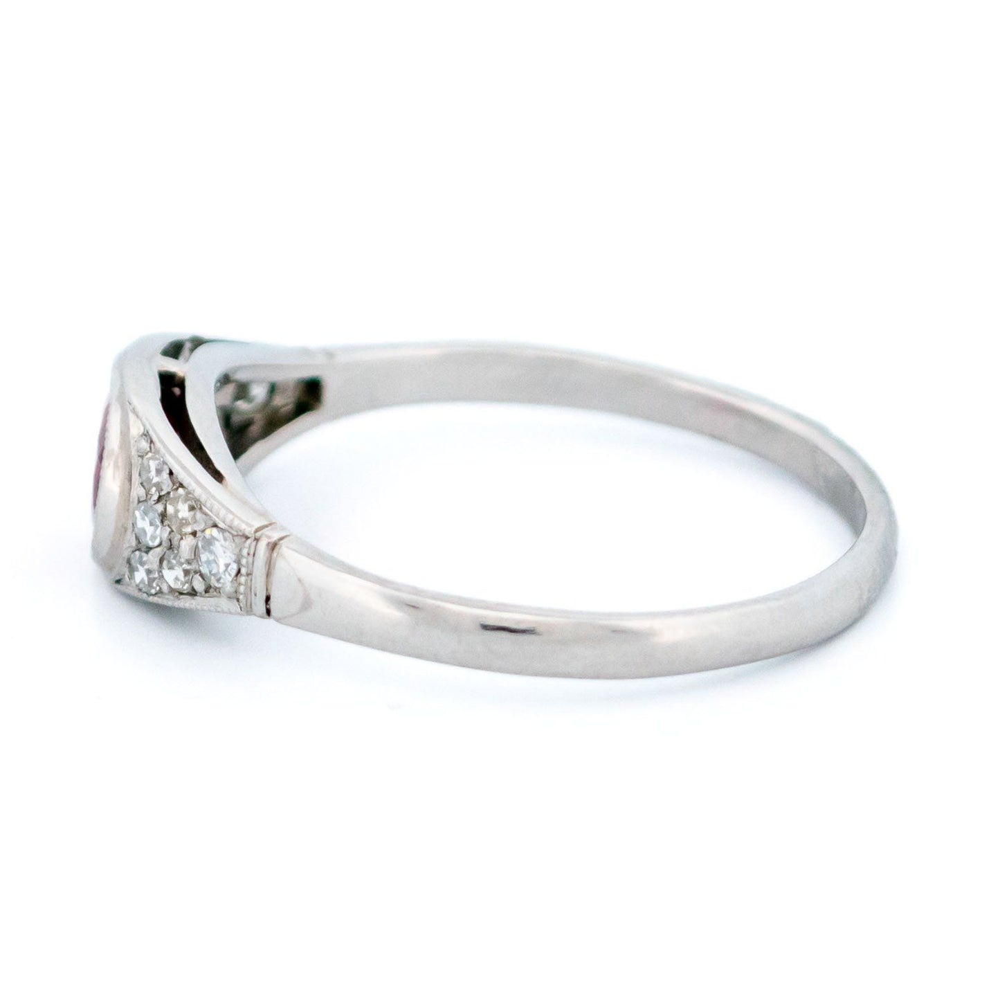 Art Deco Style Platinum, Ruby and Diamond Ring, 0.77 Carat