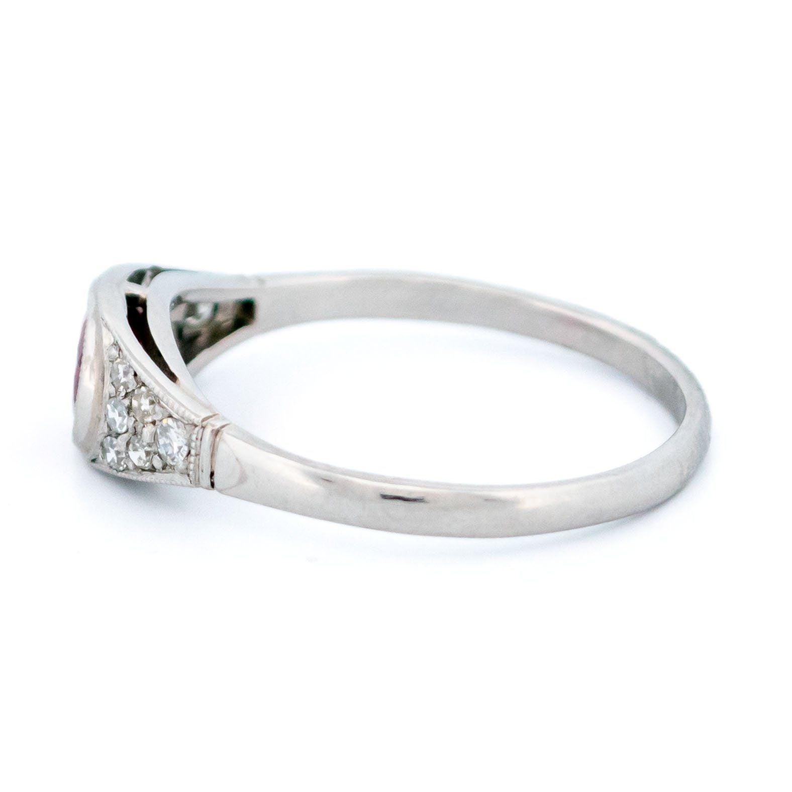 Art Deco Style Platinum, Ruby and Diamond Ring, 0.77 Carat