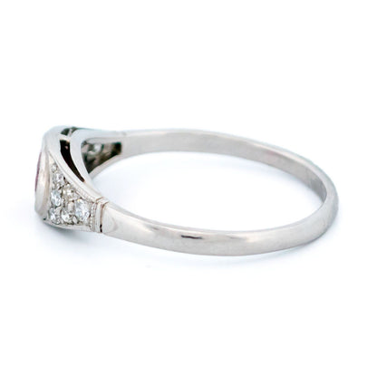 Art Deco Style Platinum, Ruby and Diamond Ring, 0.77 Carat