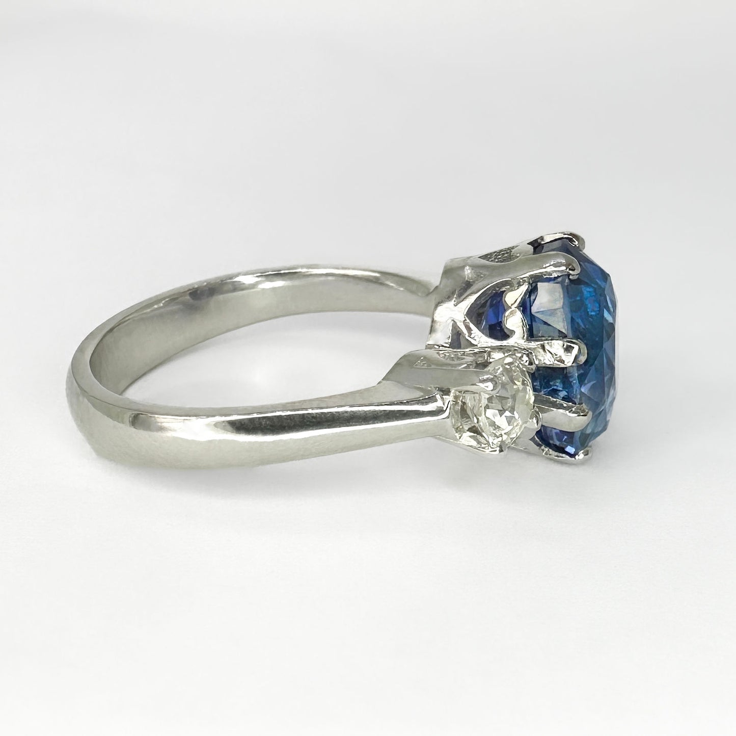 7.47 Carat Ceylon Sapphire Trilogy Ring In Platinum