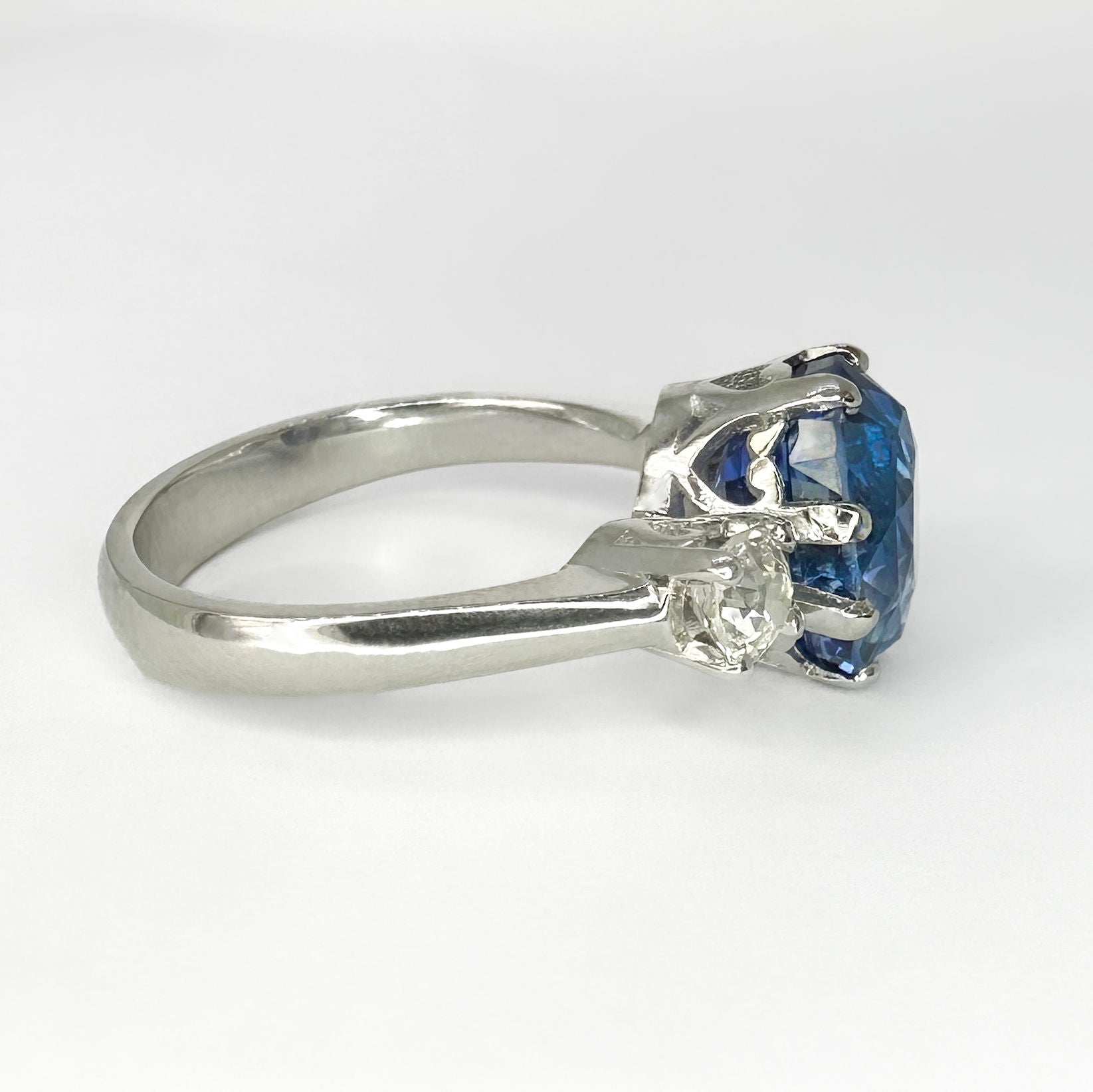 7.47 Carat Ceylon Sapphire Trilogy Ring In Platinum