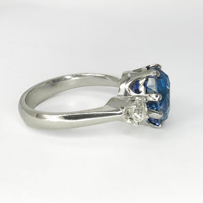 7.47 Carat Ceylon Sapphire Trilogy Ring In Platinum