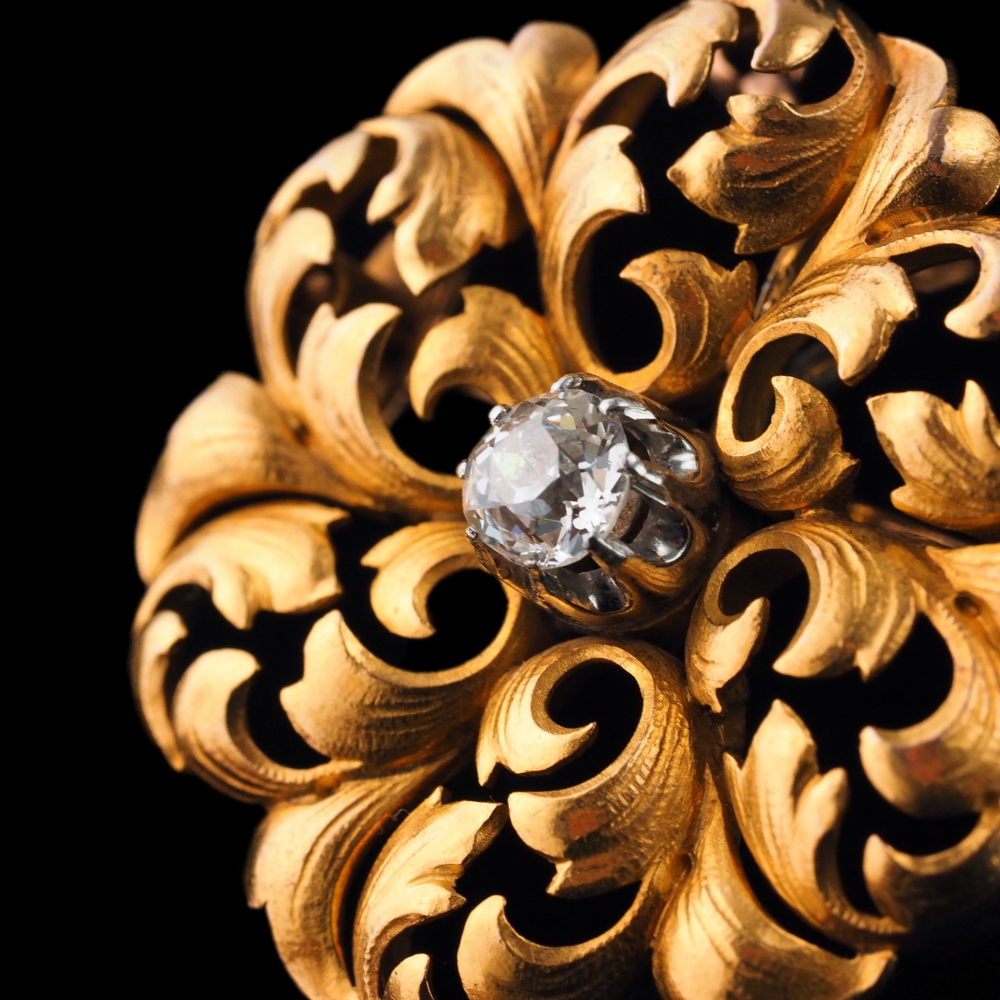 Antique French Diamond Set 18ct Gold Floral Acanthus Pendant Necklace Brooch