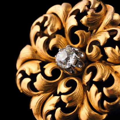 Antique French Diamond Set 18ct Gold Floral Acanthus Pendant Necklace Brooch