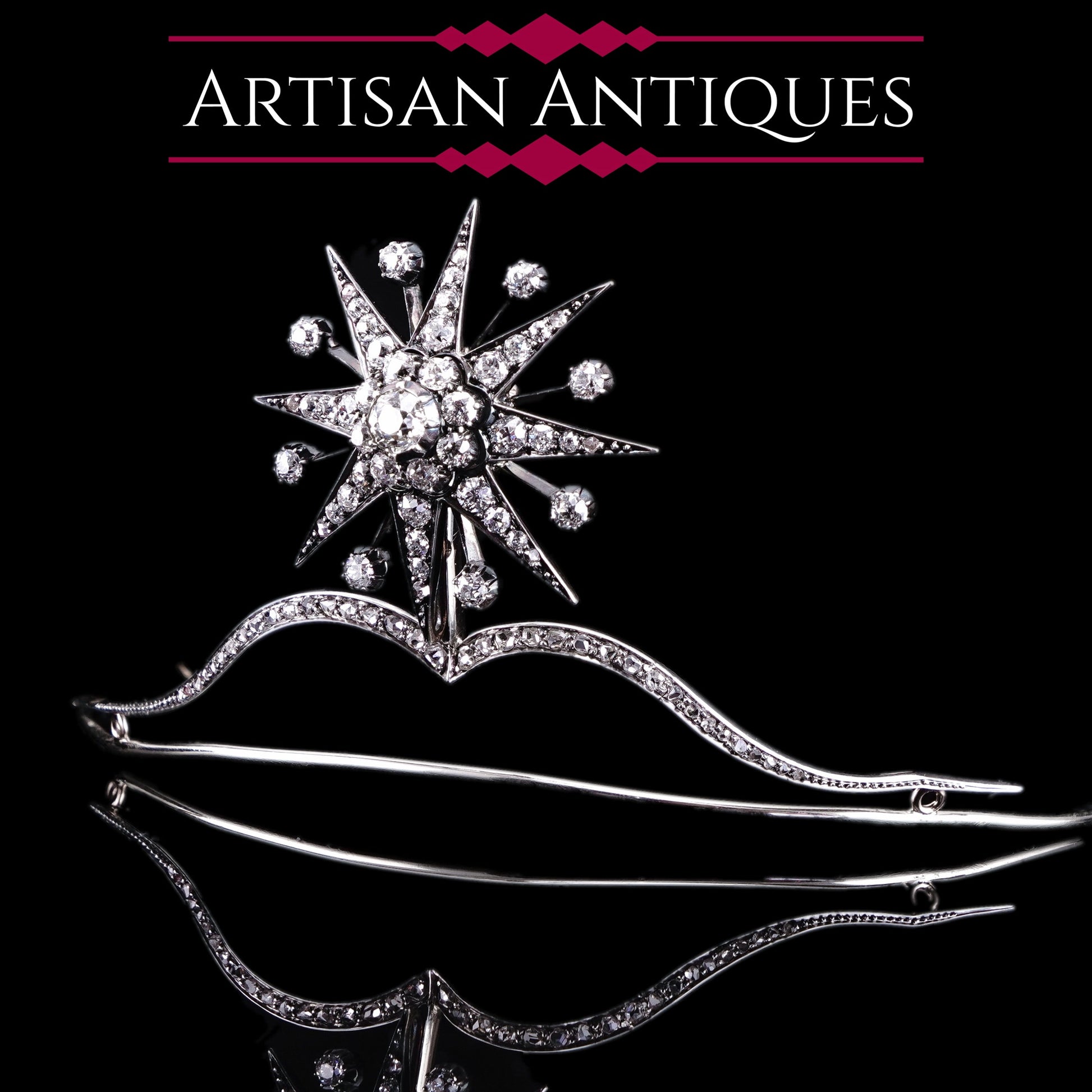 Spectacular Antique Victorian Diamond Tiara with Diamond Star - c.1890