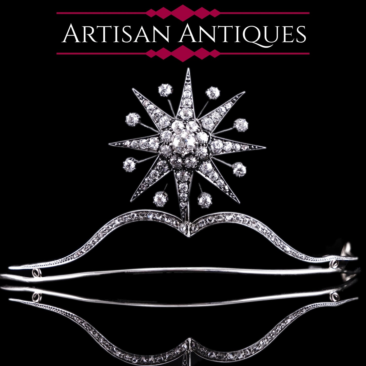 Spectacular Antique Victorian Diamond Tiara with Diamond Star - c.1890