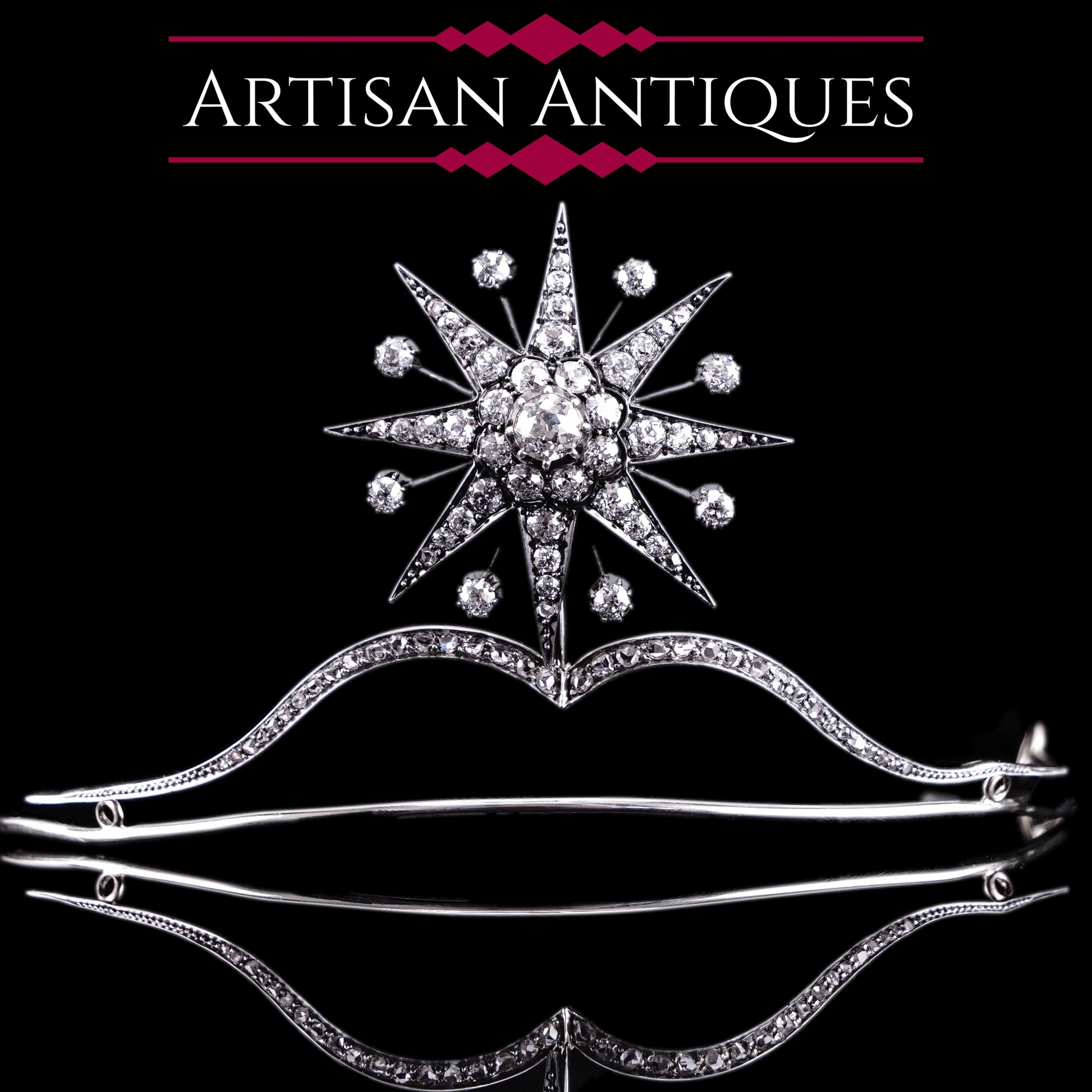 Spectacular Antique Victorian Diamond Tiara with Diamond Star - c.1890