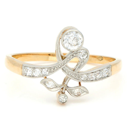 Art Nouveau Antique Old Cut Diamond Floral Ring