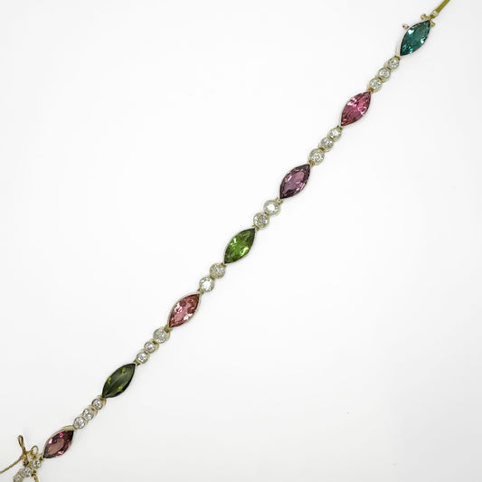 Edwardian Antique Marquise Cut Multi Gemstone and Diamond Line Bracelet