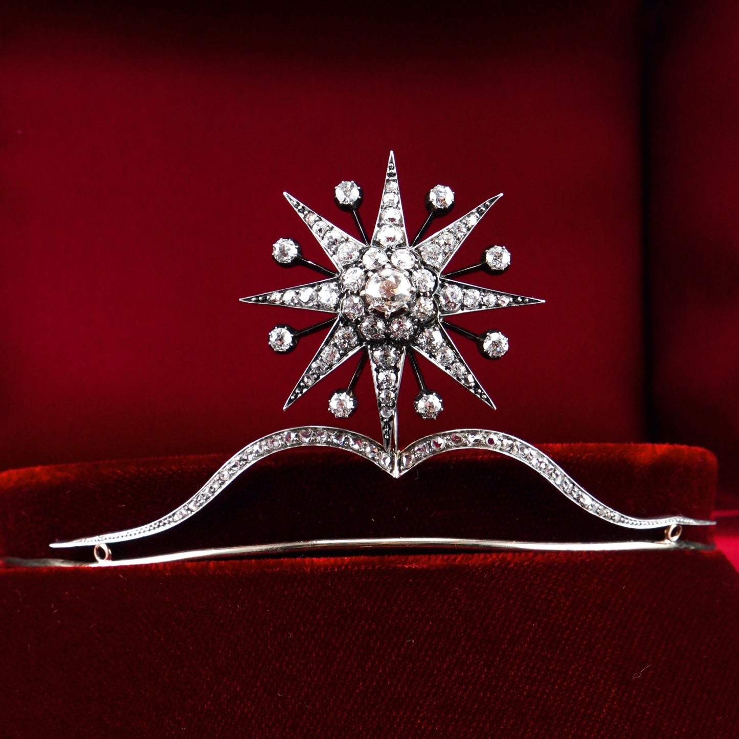 Spectacular Antique Victorian Diamond Tiara with Diamond Star - c.1890