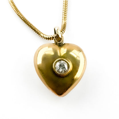 Victorian Antique Old Cut Diamond Set 15ct Gold Heart Locket Pendant