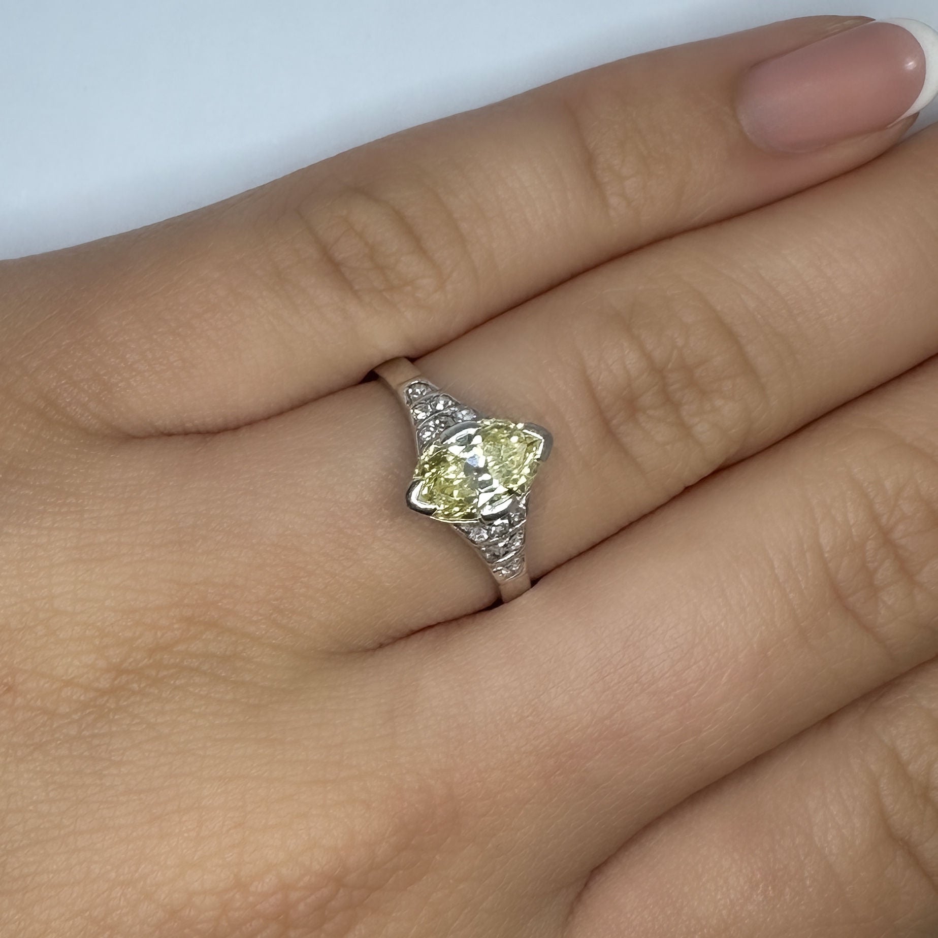 Vintage 1.15ct Yellow Diamond Navette Ring